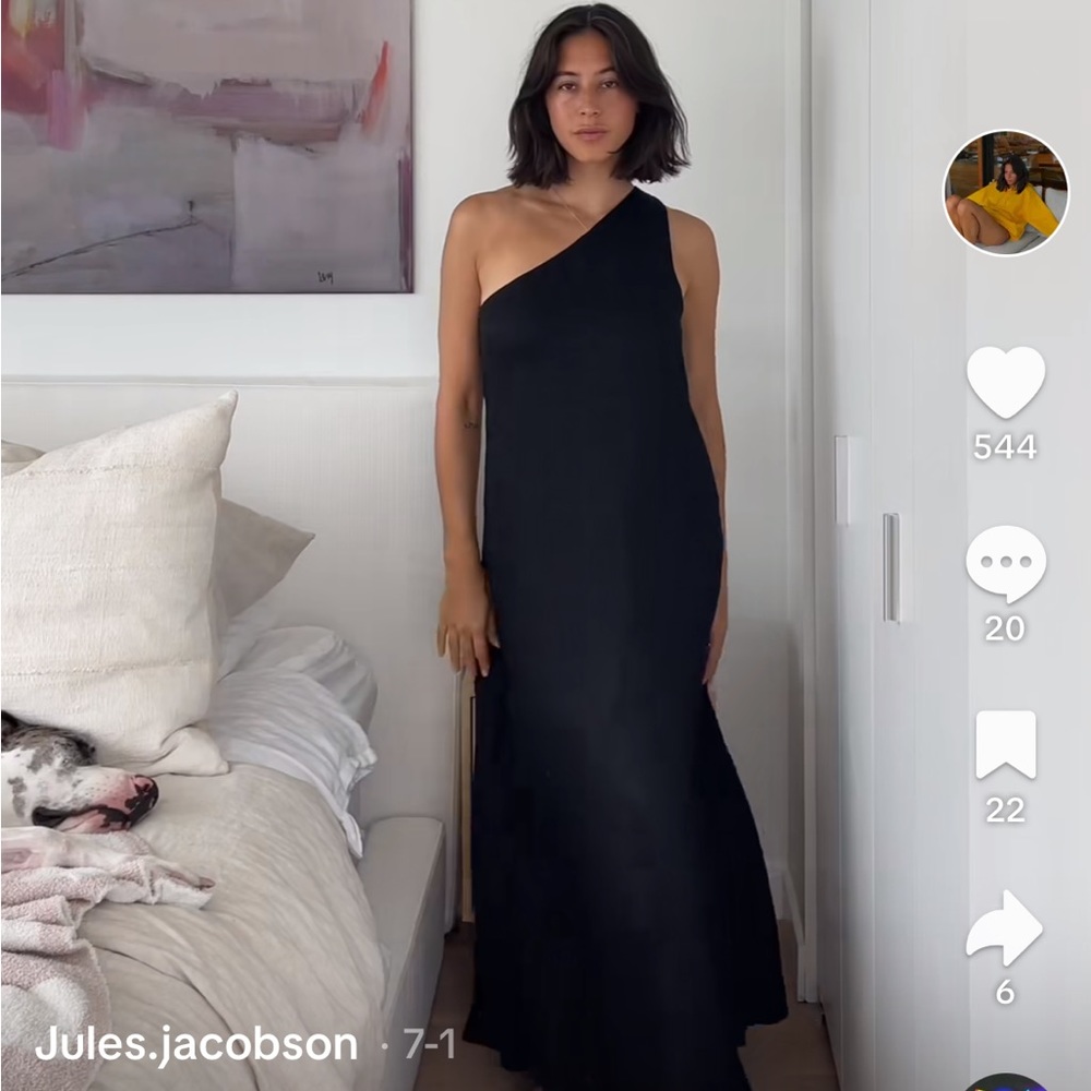 DISSH AMBER BLACK ONE SHOULDER MIDI DRESS, Size Small, LineN